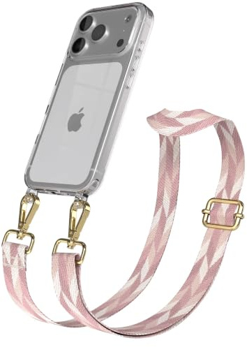 EAZY CASE Handykette - Verstellbares Taschenband kompatibel mit iPhone 17 Pro, Schulterriemen, Handykordel mit Silikon Hülle, Umhängetasche, Rosa Mix Gold