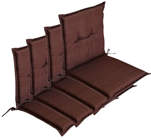 LILENO HOME Gartenstuhl Auflagen als [4er Set - Niedriglehner] in Braun Uni - Bequeme Liegen als Sitzauflagen für Gartenmöbel - Stuhlkissen für Gartenstühle und Klappstühle