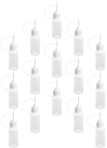DRESSOOS 15 Stück 10ml Nadelflaschen aus Pe mit Metallspitze Präziser Klebstoffapplikator für Künstler zur Aufbewahrung und Organisation von Flüssigkeiten Beim Basteln
