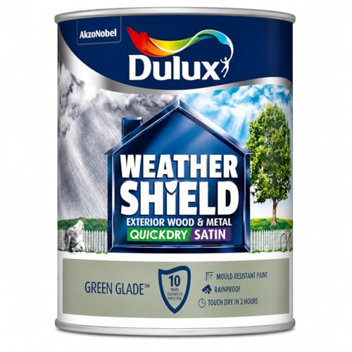 Green Glade Weathershield Quick Dry Exterior Satin Paint 750ml | Exterior Wood and Metal Paint | Mid Sheen Weatherproof Finish | Outdoor Satin Paint for Doors Gates Railings and Window Frames