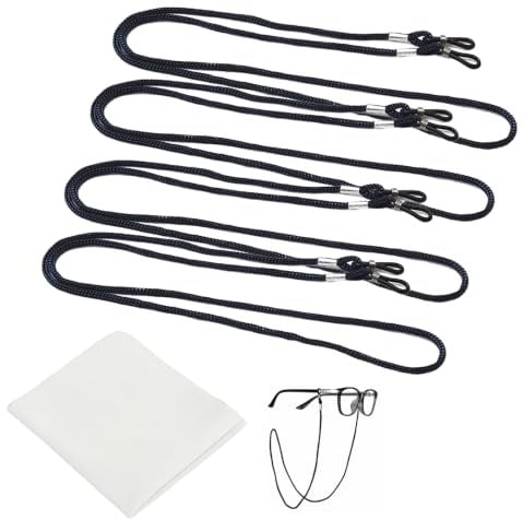 4 Pcs Glasses string,Unisex Glasses Straps,spectacles cord,sunglasses chain | Spectacles Straps Lanyard Eyewear Strap for Men & Women with 1 Microfibre Cleaning Cloth for Running Camping Reading Outdoor