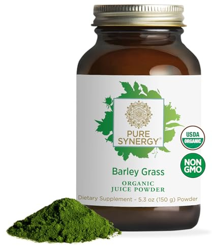 PURE SYNERGY Organic Barley Grass Juice Powder | Chlorophyll-Rich Greens Powder | Organic Cold-Pressed Barley Grass Juice | for Energy, Detox, and Digestion Support (5.3 oz.)