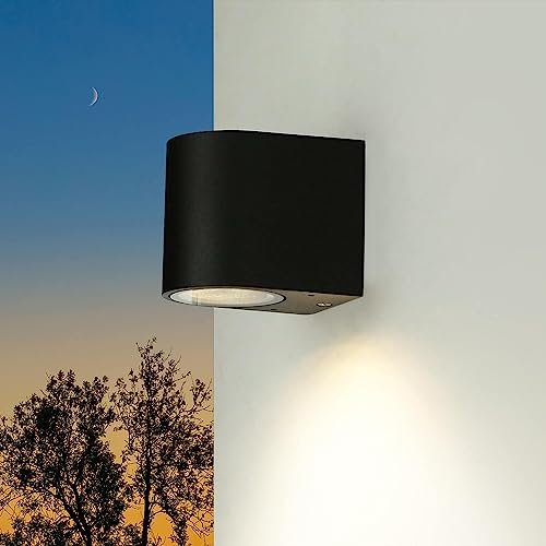 Licht-Erlebnisse Wandleuchte Schwarz, GU10, Aussenlampe Wand, Aluminium, Glas, Balkon, Terrasse, Garten, halbrund, B:6,8 cm, IP44, wetterfest, Modern, Downlight Außen