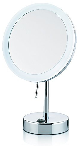 Kela 20628 Standspiegel, Mit LED-Beleuchtung, 1-/5-fach Vergrößerung, Ø 12cm, Metall, Sabina, Verchromt