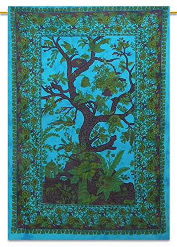 Sophia Art Doppelbett-Wandteppich, keltischer grüner Baum, indischer Hippie-Wandbehang, böhmische Tagesdecke, Mandala-Baumwolle, Wohnheim-Dekoration, Stranddecke (grün)