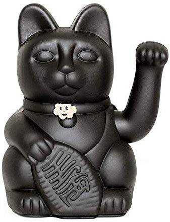 Chat chinois chanceux. Lucky Cat. Maneki Neko. NOIR, M (10x6x15 cm)
