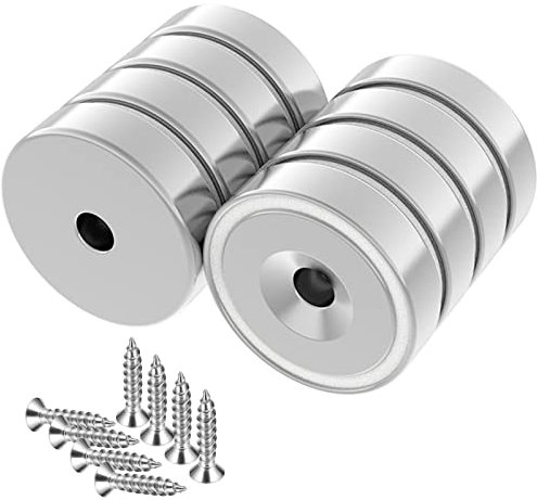 Wukong Pot Magnets 8 Pieces 32 x 8 mm 90 LBS Strong Neodymium Disc Magnet Round Countersunk Hole Rare Earth Magnets for Whiteboards Refrigerator Kitchen Workplace with 8 Mounting Screws