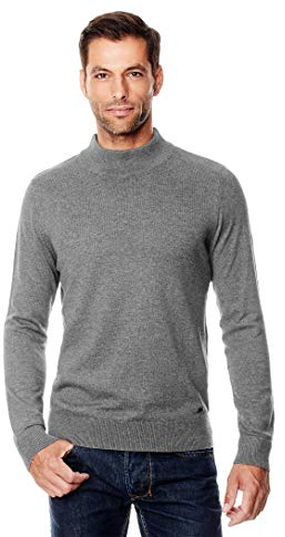 Vincenzo Boretti Maglione-Pullover Elegante da Uomo, Disegno Classico con Collo-Alto a Costine, Manica-Lunga, Taglio Aderente/Slim-Fit, Inverno, Caldo - Autunno, Mezza Stagione Grigio Scuro S