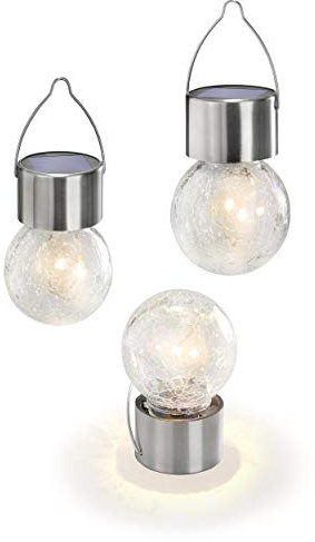 Esotec Hänge-Lampions außen CRACKLE BALL | 3er SET Hängeleuchte Kugelleuchte Bruchglas-Optik hängende LED-Baumlichter | outdoor | METALL IP44 wetterfest warmweiß 102309