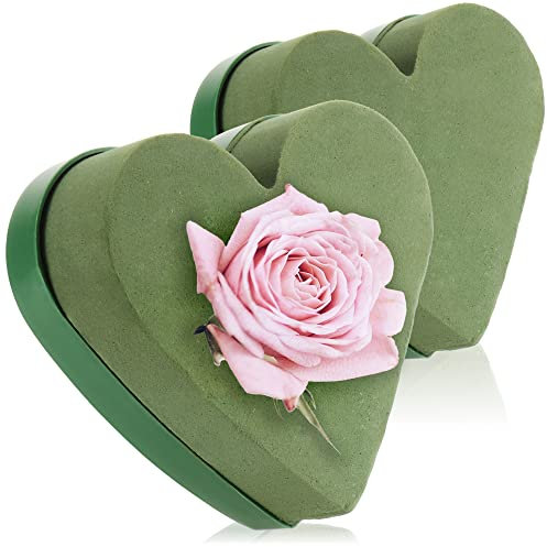 com-four® 2X Steckmasse für Blumengestecke in Herzform - Steckschaum für Frischblumen - Steckschwamm zum Basteln für Hochzeit, Ostern und Geburtstag (2 Stück - Herz klein)