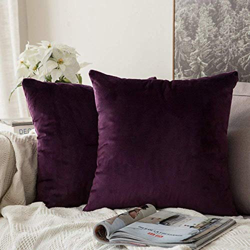 MIULEE Samt Kissenbezug Kissenhülle Kissenbezüge Sofakissen Dekorative Dekokissen Couchkissen Deko Bezug Überzug für Sofa Wohnzimmer Schlafzimmer 2er Set 26x26 Inch 65x65 cm Aubergine Lila