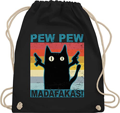 Shirtracer Turnbeutel Rucksack - Sprüche Statement - Pew Pew Madafakas pewpewpew - Unisize - Schwarz - mit aufschrift cat beutel statements cats stoffbeutel sprüchen miau stofftasche spruch motto