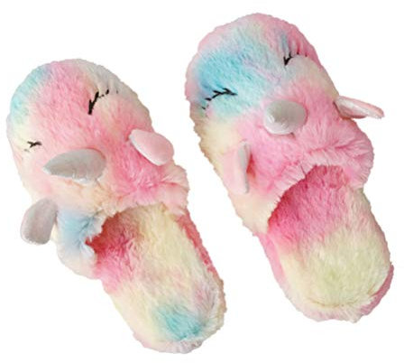 KESYOO 1 Paar Regenbogen Einhorn Hausschuhe Winter Herbst Tier Hausschuhe Flauschige Schuhe Weiche Slipper Hausschuhe für Dame Erwachsene Frau Größe L