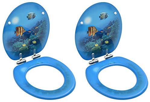 vidaXL 2X Asientos de Inodoro Tapa Cierre Suave Baño Váter Ovalada Retrete Desmontaje Rápido Ergonómico Fácil de Limpieza MDF Diseño Fondo Submarino