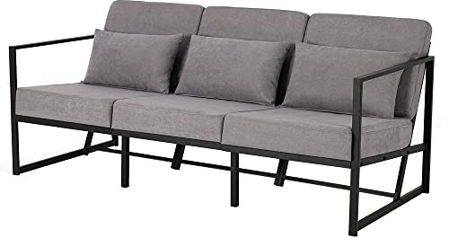 Mingone Sofa 3 Sitzer Sofa Couch Metall Sofa Sessel Modern Gepolsterter mit Leinen Soff Wohnzimmer,Taupe 170cm