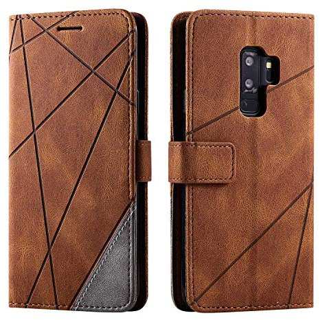 SONWO Hülle für Samsung Galaxy S9 Plus, Premium Leder PU Handyhülle Flip Case Wallet Silikon Bumper Schutzhülle Klapphülle für Galaxy S9 Plus, Braun