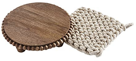Mud Pie Topfuntersetzer und Topfset, mit Perlen, 20,3 cm Durchmesser, 17,8 x 17,8 cm, Braun