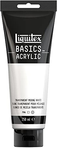 Liquitex 88700243 Basics - Pittura acrilica, Pigmenti per artisti monopigmentati, Resistente alla luce, durevole nel tempo, Finitura satinata, Tubo da 250 ml - Bianco Trasparente Per Mescolanze