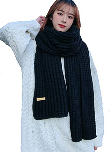 Kabelife Damen Schal Strickschal Winterschal Lang Warm Schal Einfarbig Grobstrick Schal Long Scarf 30 * 190 CM (Schwarz)