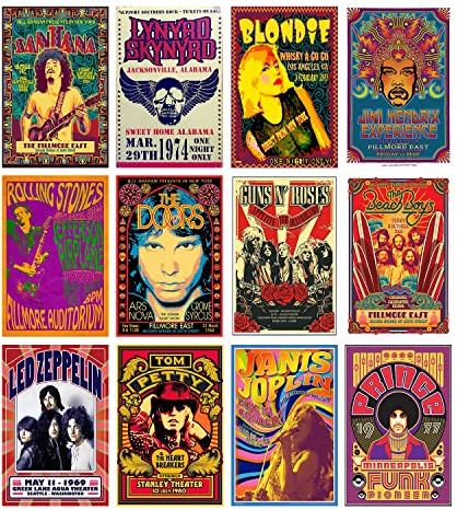 WOONKIT Vintage-Rockband-Poster für Zimmer, ästhetisch, 70er-, 80er-, 90er-Jahre-Retro-Musik-Schlafzimmer-Dekor, Wandkunst, Musik-Konzert-Poster, Wandcollage, alte Musikalbum-Cover-Drucke (12 Set A,