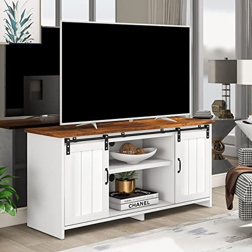 GGMWDSN Mueble TV, Mueble TV Blanco con 2 Puertas y 2 Compartimentos Abiertos, Baldas Regulables, Huecos para Cables, Mesa TV de DiseñO Industrial para SalóN, Dormitorio, 120Cm