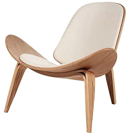 ZEFISON Hans Wegner Stil Dreibein Shell Stuhl Esche Sperrholz Weiß Kunstleder Akzentstuhl Wohnzimmermöbel Mid-Century Modern Shell Stuhl (Holz Farbe-Weiß)
