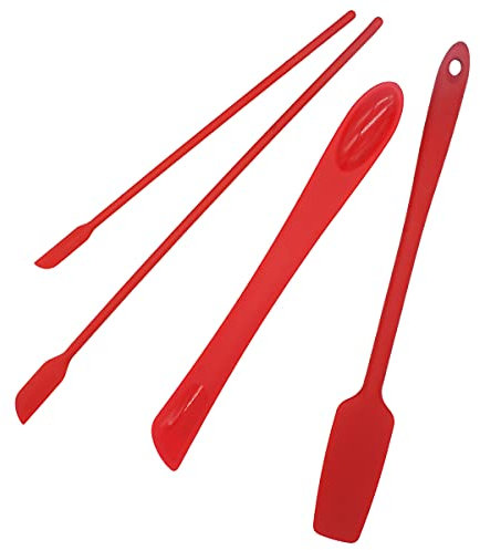 LAM Mini Thin Silicone Slim Spatula Spoon Set,Small jar Long Handle Skinny Makeup spatulas Tiny Scraper Tool,Slender Narrow can Bottle Flexible Dual-use Kitchen Gadgets (Red), L 11.8 x W 3.1 Inch