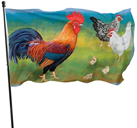 Flaggen 3x5FT,Farbenfroher Hahn mit Hühnerflagge, Polyester-Banner mit Ösen, Gartenhaus-Flaggen für den Innen- und Außenbereich, 3 x 5 ft (90 x 150 cm)