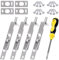 Wokape 9Pcs 6 Inch Stainless Steel Flush Bolt Set, Including Silver Heavy Duty Solid Flush Bolt with Strike Plate, and 1Pcs 3mm Cross Phillips Head Screwdriver, for Double Door Solid French Door Lock