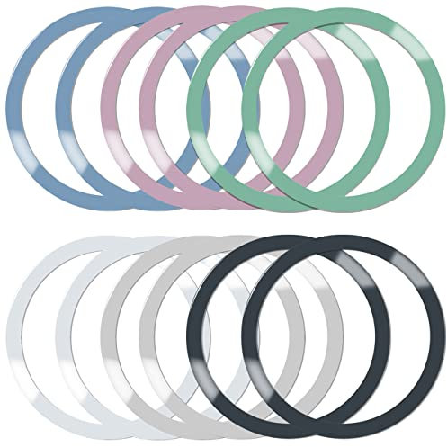 CKANDAY 12 Pcs Universal Metal Magnetic Rings with Adhesive 6 Colors Ultra Thin Metal Rings Compatible with MagSafe Wireless Car Chargers on Most