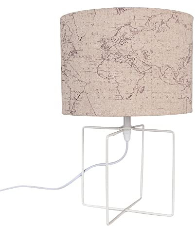 Clayre & Eef Tischlampe Ø 22x34 cm Beige Weiß Eisen Textil Schreibtischlampe