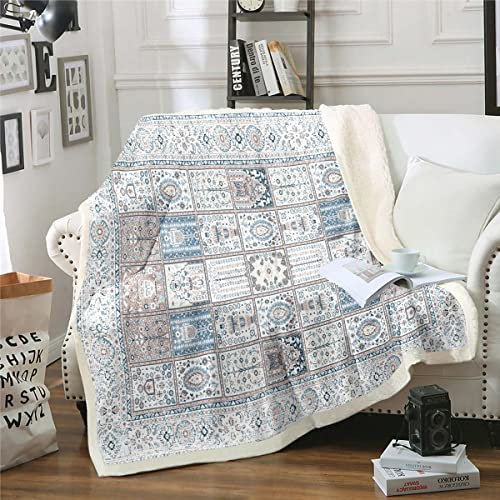 Blaue Vintage Vlies Decke Persische Sherpa Decke, Orientalische Decke 150x200cm Retro Traditionelle Wurf Decke für Sofa, Boho Ästhetische Flanell Decke Hippie Paisley Schlafzimmer Dekor Mikrofaser