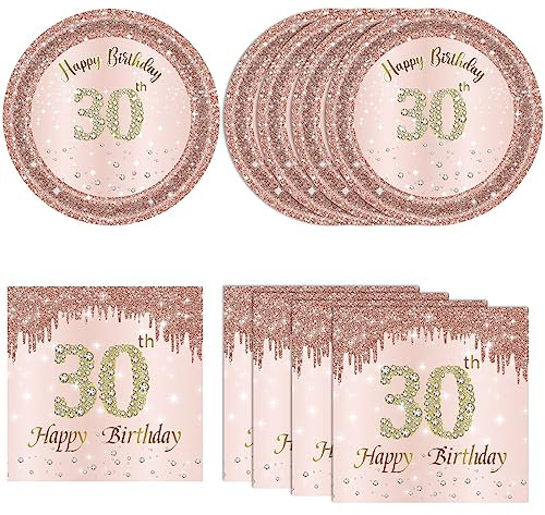 KHAIVI rose gold 30th birthday decorations with plates and napkins table decorations 1993 vintage table decorations for women girls
