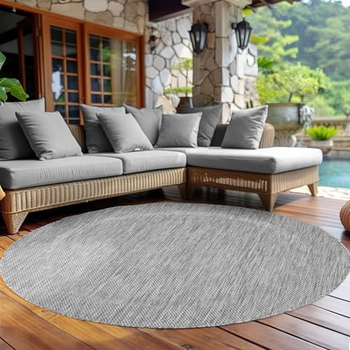 Carpettex Outdoor Teppich Wetterfest 200 cm Rund Sisal Optik Silberfarbe - Ideal für Balkon, Garten, Terrasse und als Küchenteppich - Draußen Teppich Waschbar, Flachgewebe, Wasserfest, Pflegeleicht