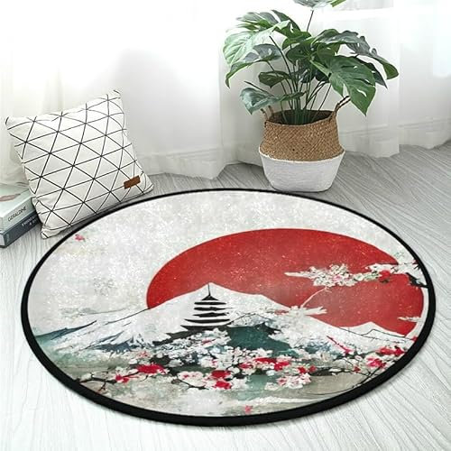 DNOVING Runder Teppich, japanischer Kunstbaum, rutschfest, weich, ideal für Badezimmer, Küche, Wohnzimmer, waschbar, kein Ausfallen, 91 cm