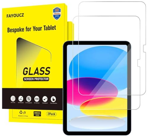 FAYOUCZ Confezione da 2 pellicole protettive per schermo compatibili con iPad10a generazione (modello A2696 / A2757 / A2777), pellicola protettiva in vetro temperato compatibile con iPad 10a
