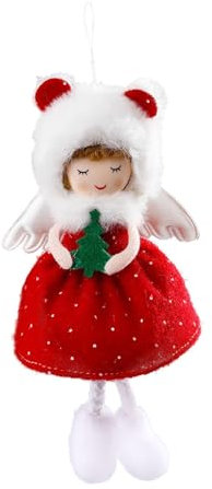 Baoblaze Weihnachten Cartoon Fee Puppe Anhänger Dekorative Ornament Handgemachte Auto Schlüssel Schlüsselbund Weihnachtsbaum Hängen für Festival Party, Rot