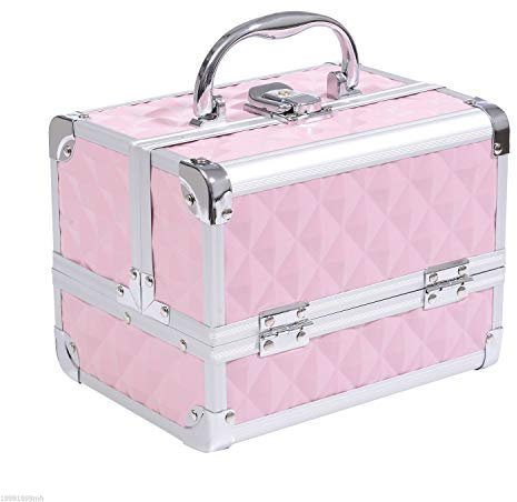 HOMCOM Valigetta Trucchi Professionale, Beauty Case per Make Up con Profili in Alluminio, Maniglia e Vassoio Cantilever, 20x15x15cm, Rosa