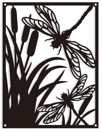 WADORN Iron Dragonfly Wall Art Decorations, Dragonfly Living Room Wall Art Black Hollow Sculpture Front Porch Hanging Decor for Home Office Hotel Kitchen Farmhouse Garden, 23x30cm