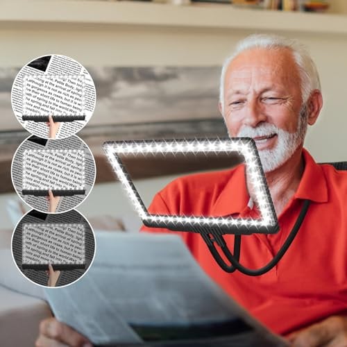 Lupa 5X manos libres con luz 43 LED ultrabrillantes, lupa de página grande para lectura, lupa flexible de cuello de cisne para reparación de cuello, costura, baja visión para ancianos