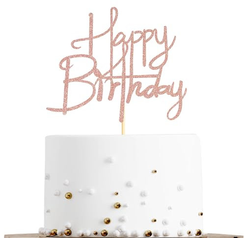 Sotpot 1PC Happy Birthday Cake Topper Rose Gold Glitter Happy Birthday Cake Picks for Birthday Anniversary Party Supplies