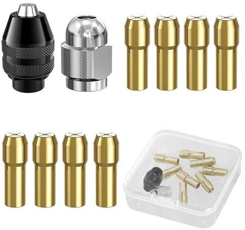 TONAUP Bohrfutter Adapter Set, 8 Stück Mini Messing Spannzangen 0,5-3,2mm Elektroschleifer Drehwerkzeug Zubehör + 4486 Bohrfutter + 4485 Spannzangen Drehbohrer Mutter Werkzeugsatz mit Box
