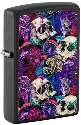 Zippo Sturmfeuerzeug - Pyschedelic Mushroom, Black Matte, Black Light - Nachfüllbar - Wiederverwendbar - Windfestes Design - Geschenkbox - Made in USA