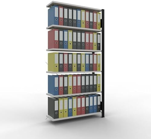 qpool24 Anbauregal, Büro-Fachbodenregal Stecksystem MULTIplus85, 2000 x 1000 x 300 mm (HxBxT), 6 Fachböden, Kreuzstrebe, ohne Anschlagleiste