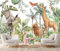 Jdayda Safari-Tapete, handbemalt, Elefant, Giraffen, Affen, Löwen, tropische Palmen, Dschungelwald, Wandbild für Schlafzimmer, Wohnzimmer, Baby, Kinderzimmer