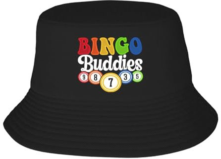 Crazy Bingo People Fischerhut, modische Sonnenkappe, verstaubar, Outdoor-Fischerhut für Damen und Herren, Bingo Buddies Black 24, Einheitsgröße
