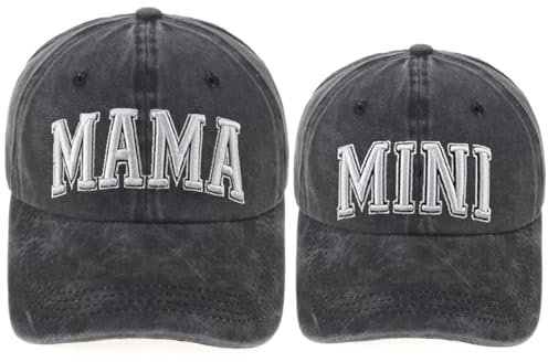 Pumjug 2 x Mama- und Mini-Hüte, passende Baseballkappe, verstellbare Baumwolle, bestickt, Eltern-Kind-Mütze, Gestickter Stil, schwarz, One Size-Medium