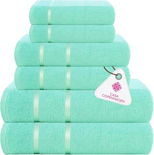 Casa Copenhagen Eternal Juego de Toallas de 6 Piezas, Azul Agua, 500 g/m², 2 Toallas de baño, 2 Toallas de Mano, 2 paños de Suave algodón Egipcio para baño, Cocina y Ducha