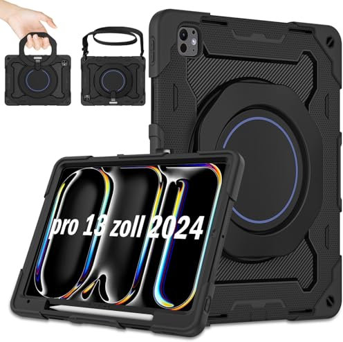 ROISKIN Funda para iPad Pro de 13 pulgadas M4 2024 con protector de pantalla HD y correa para el hombro, funda militar resistente a los golpes para iPad Pro de 13 pulgadas de 7ª generación, funda