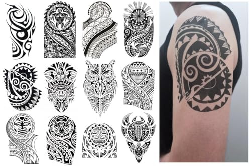 Lot de 12 feuilles de tatouages tribaux Maori Design pour homme